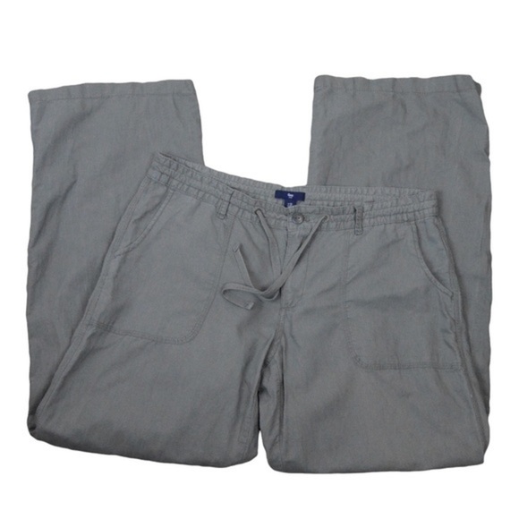 GAP Flax/Cotton Wide Leg Drawstring Pants, Size 12 - Troop Green - Picture 1 of 9